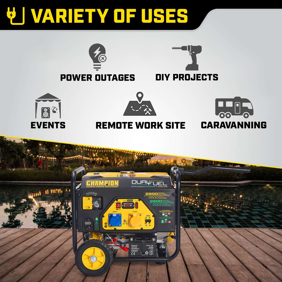 Dwupaliwowy generator LPG Champion o mocy 2800 W