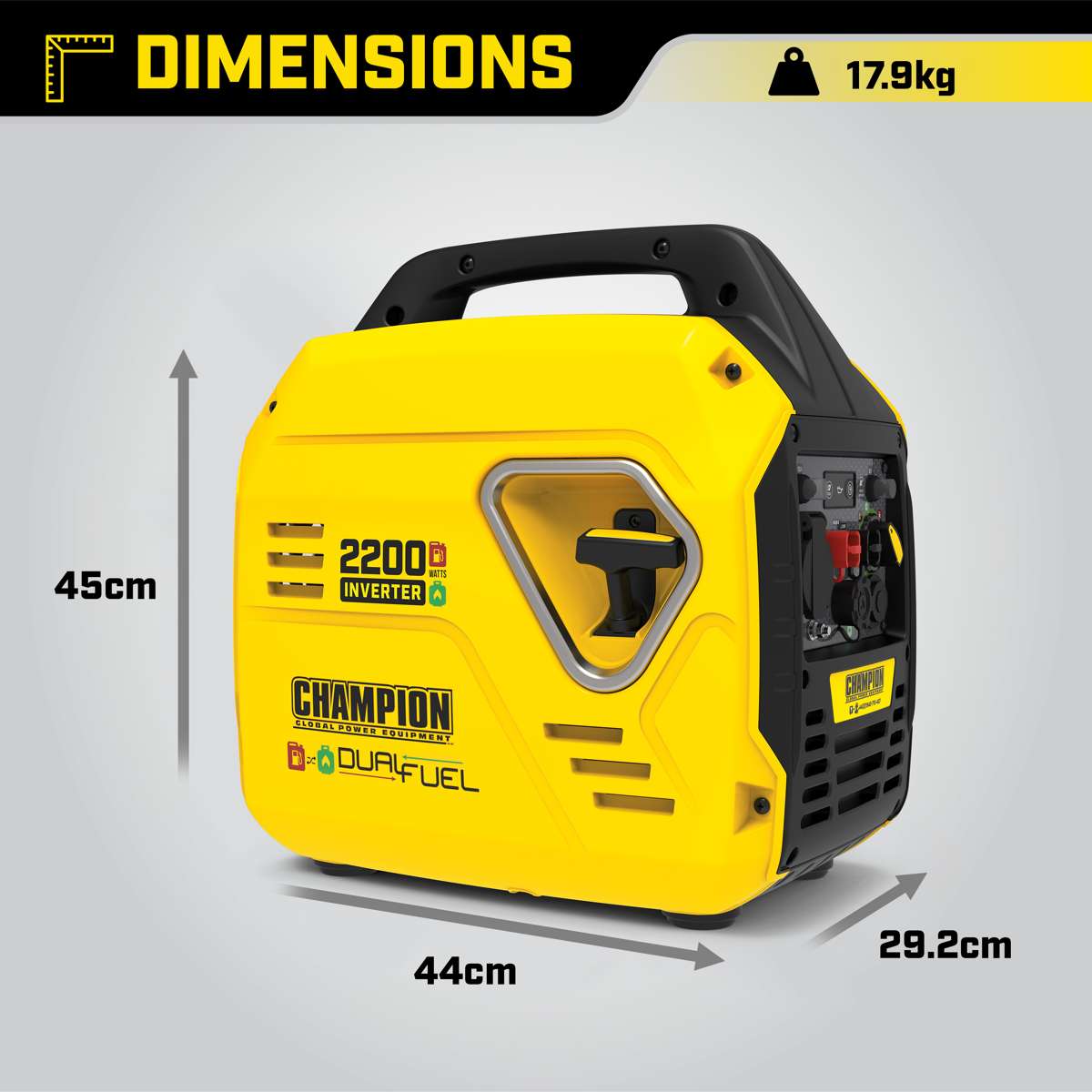Generator inwerterowy Champion 2200 W „The Mighty Atom – Dual Fuel”