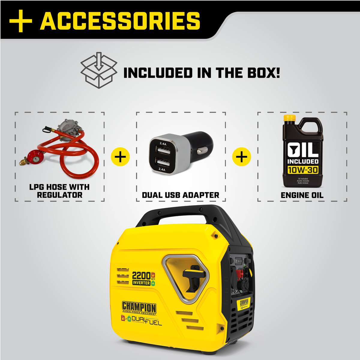 Generator inwerterowy Champion 2200 W „The Mighty Atom – Dual Fuel”